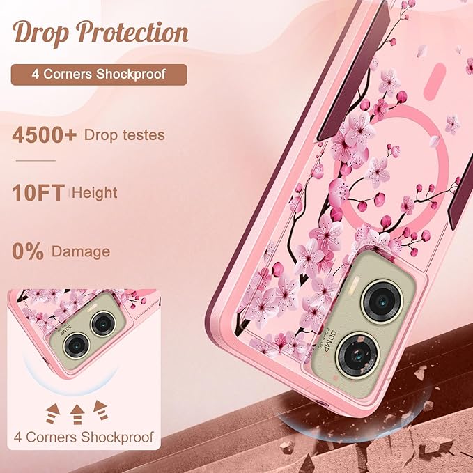 for Moto G Stylus 5G 2024 Case - Compatible with MagSafe Women Girls Cute Magnetic Phone Cover Girly Flowers Blossom Heavy Duty Shockproof Design for Motorola Moto G Stylus 5G 2024 Cases
