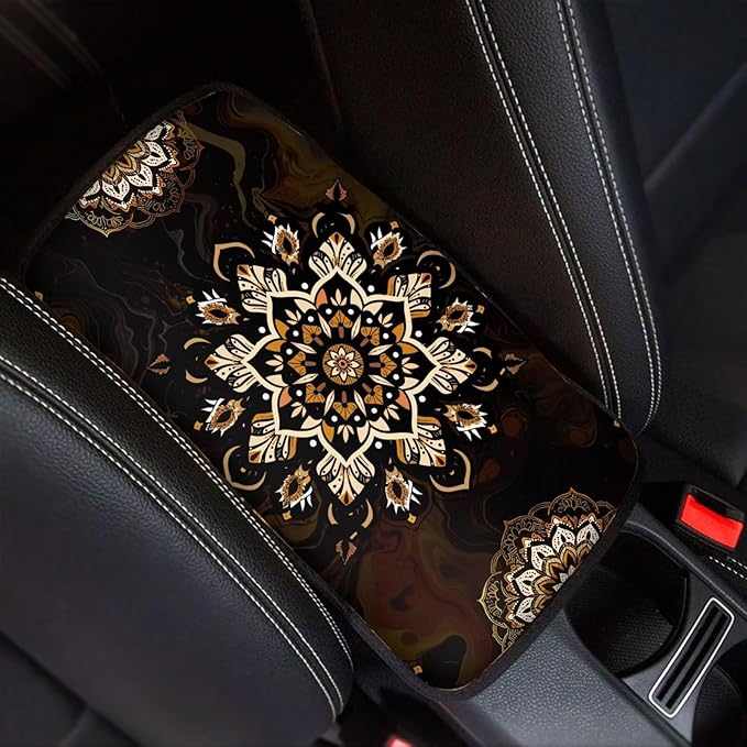 Dreaweet Bohemian Mandala Car Center Console Cover Universal Fit Armrest Seat Box Cover Protector Scratch Resistant Comfort Arm Rest Cover for Car Truck SUV Sedan