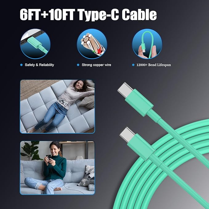Essri Type C Charger Fast Charging for Samsung Galaxy S25/S24/S23/S22/Note 20,4Pack 25W Super USB C Fast Charger Block with (6ft+10ft) x2 Cables for iPhone 15/16 Pro Max/Plus, Android Phones - Green
