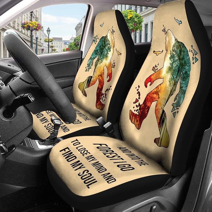 GENANY Bigfoot Car Seat Covers Set of 2, Breathable Front Seat Covers for Truck Sedan SUV, Sasquatch Car Accessories, Bigfoot Gift for Women Men