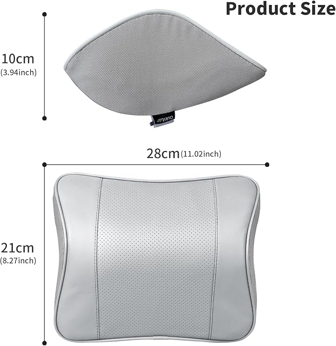 Quintor Genuine Leather Car Neck Pillow,Memory Foam Headrest Cushion, Ergonomic Cervical Support for Tesla Model 3/Y/X, Lexus, BMW- Breathable & All-Season Soft (2 PC)