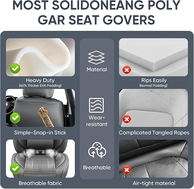Auto Car Seat Covers Accessories Front Seat Leather Cushion Protector Breathable Waterproof Seat Cover for Cars Universal Fit (Grey, Front Pair)