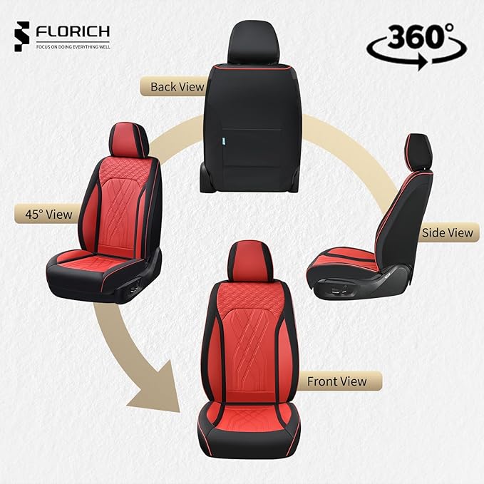 FLORICH Universal Seat Cover Full Set Leather Seat Covers 5 Seats Waterproof Seat Protector Car Seat Cushion Driver Seat Cover Universal Fit for Most Car Truck SUV, Black&Red