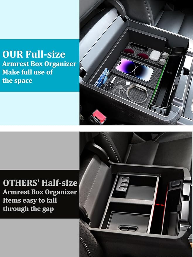 Sinvanho 2PCS Center Console Organizer Compatible with Chevy Silverado/GMC Sierra 2014-2018 1500/2500/3500HD Armrest Box Storage Tray, Truck Accessories, Full Console w/Bucket Seats Only