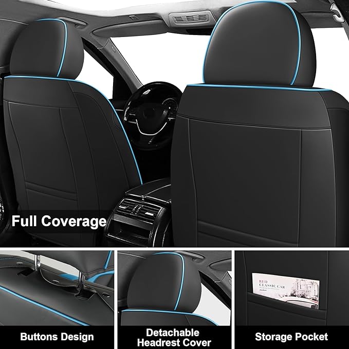 Fit for 98% of Mercedes Benz Car Seat Covers, Premium Nappa Leather Seat Cover, Fully Wrapped Protect Modern Style Seat Cover (2-Seat Standard, Black & Blue)