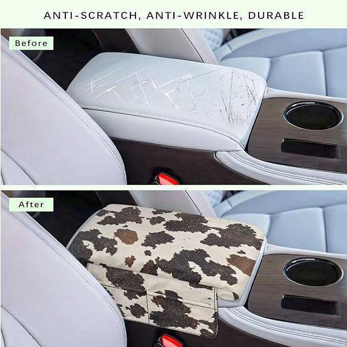 Arm Rest Cover for Car Center Armrest Protector Soft Console Pad, Cow Hide Print Soft Auto Center Console Cushion for Most Car Decoration Protector