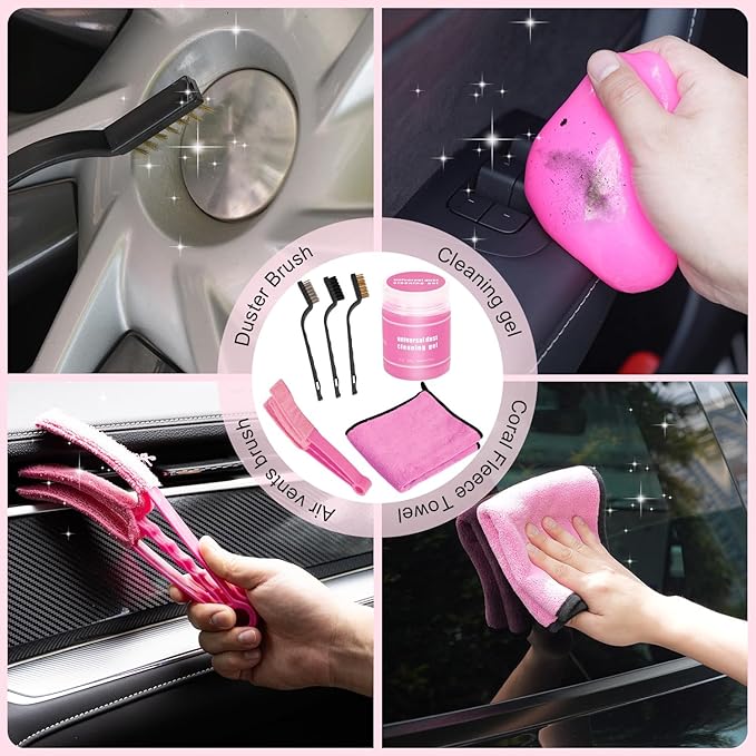 Pink Car Cleaning Kit, 25Pcs Detailing Kit Interior with 4-in-1 Power Handheld Vacuum Cleaner, Detailing Brush Set, 2-in-1 Windshield Cleaner Tool, Car Accessories for Cleaning, Gift for Women