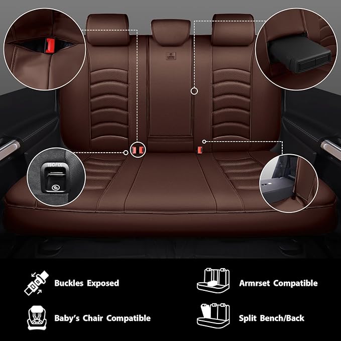 CAR PASS 3D Foam PU Leather Car Seat Covers, Universal Seat Covers Full Sets for Trucks SUV Sedan Automotive Seat Covers Armrest Airbag Compatible Waterproof Comfortable Faux Nappa Leather All Brown