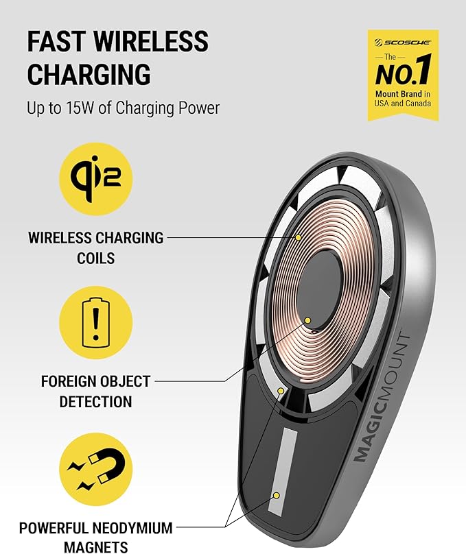 Scosche MPQMWD Charge Pro Qi2 MagSafe Charger Car Mount, 15W Fast Magnetic Wireless Charging Suction Cup Phone Holder for Dashboard/Windshield Compatible with iPhone 16/15/14/13/12 Pro Max Plus, S25