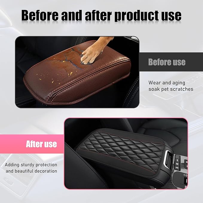 Car Center Console Cushion Pad, PU Leather Waterproof Auto Armrest Box Cover Protector, Comfortable Armrest Seat Box Cover Mat, Universal Car Accessories for SUV Truck (Black)