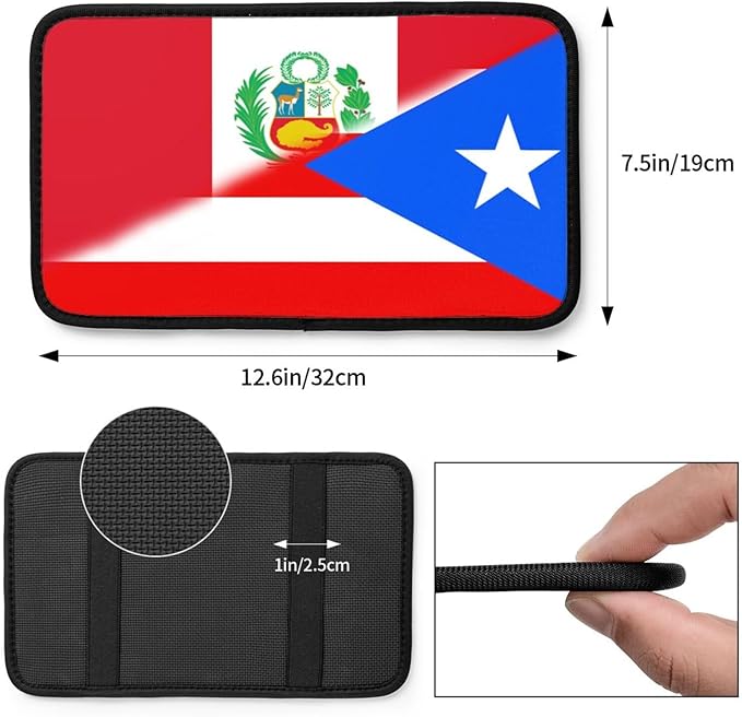 Puerto Rico Peru Peruvians Flag Auto Center Console Armrest Cover Car Handrail Box Cushion Pad Mat Universal Fit Most Vehicle Sedan Truck SUV Soft Comfort Decor Accessories