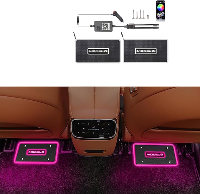 Car Floor Mats Lights for Tesla Model 3 Y Luminous Ambient Neon Lighting Kits, Interior Car Lights Floor Mats for Model Y/3 Cars Decor Atmosphere RGB Lamp Accessories Tesla Ambient Lamp