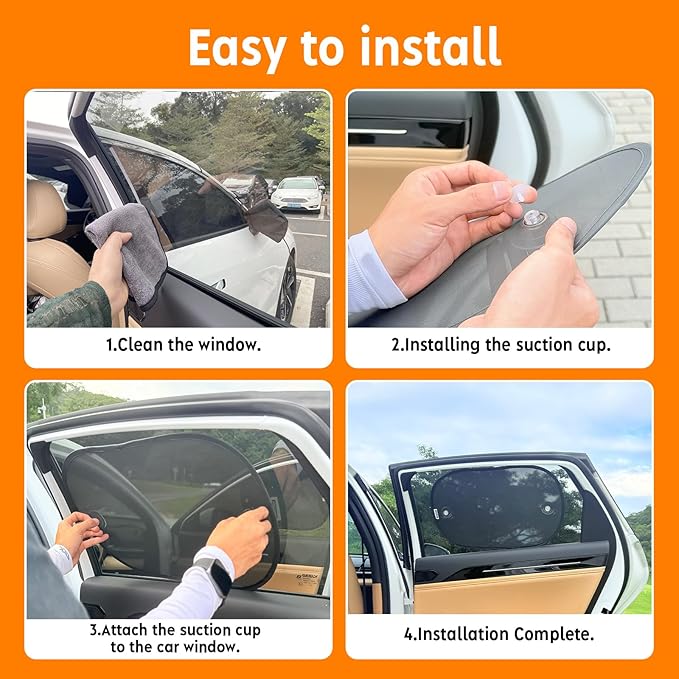 [2026 Upgraded] Car Shades for Side Windows 19"x12"(4 Pack),Sun Shade for Window with 8 Suction Cups,Car Window Shades Can Blocks 99.98% UVR,Window Shade for Baby