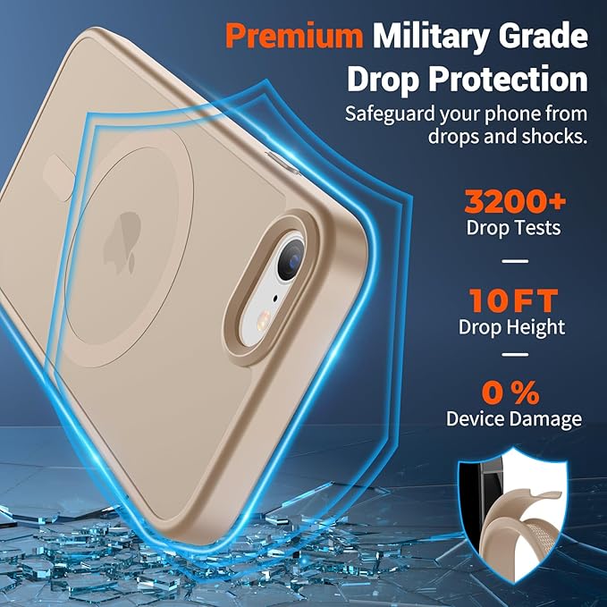 SUPFINE Magnetic for iPhone SE Case 2022 (3rd)/2020 (2nd), iPhone 8 Case (Compatible with MagSafe) (Military Grade Drop Protection) Slim Translucent Matte Phone Case,Desert Gold