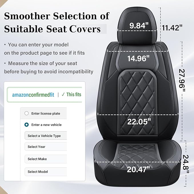 Coverado Car Seat Covers Full Set, Black Seat Covers, Waterproof Faux Leather Car Seat Cover, Luxury Car Seat Cover, Automotive Seat Covers 5 Seats, Car Seat Protector Universal Fit Most Cars