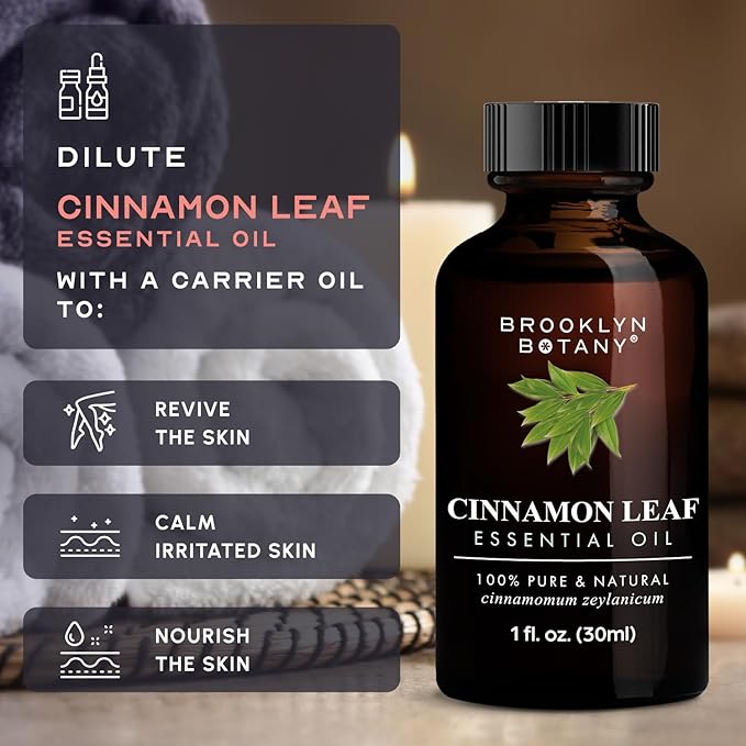 Brooklyn Botany Cinnamon Leaf Essential Oil - 100% Pure and Natural - Premium Grade Oil with Dropper - for Aromatherapy and Diffuser - 1 Fl Oz