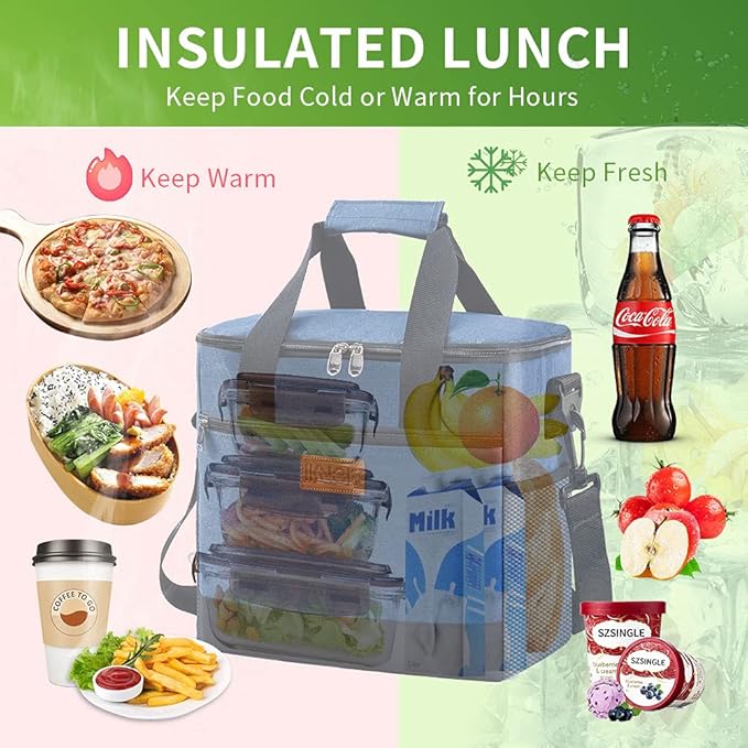 Iknoe Large Cooler Bag Collapsible 24 Can Insulated Bags Leakproof Lunch Cooler Tote with Multi-Pockets for Adult Insulated Thermal Bag for Beach, Picnic, Office Work(Blue)