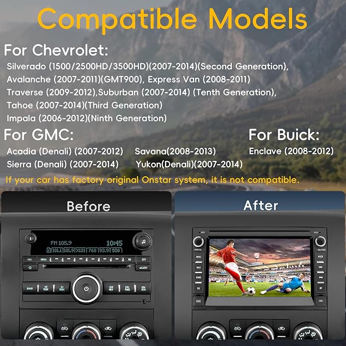 Car Radio Stereo for Chevy Silverado 2007-2014 Tahoe GMC Sierra Yukon,2+64G Android 13 Touch Screen Head Unit with CarPlay Android Auto Bluetooth GPS Navigation Backup Camera