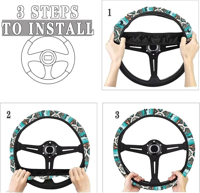 SEANATIVE Car Steering Wheel Protector Cover Aztec Horse Print Automotive Universal Steering Wheel Cover, Car Accessior, Easy to Disassemble