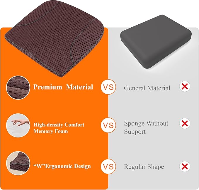 kingphenix Premium Car Seat Cushion, Memory Foam Driver Seat Cushion to Improve Driving View- Coccyx & Lower Back Pain Relief - Seat Cushion for Car, Truck, Office Chair (4D Mesh Brown)
