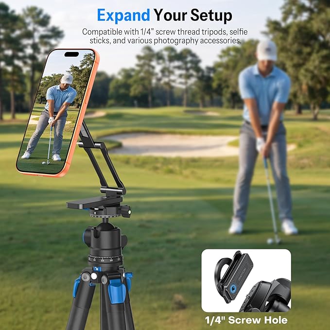 OMOTON CV08 Magnetic Golf Cart Phone Mount with [1/4” Screw + 5.6” Extendable Arm], 360° Rotatable Holder, Strong Magnets for iPhone & Samsung, Fits EZ-GO/Club Car, Includes Pouch & Strap (Black)