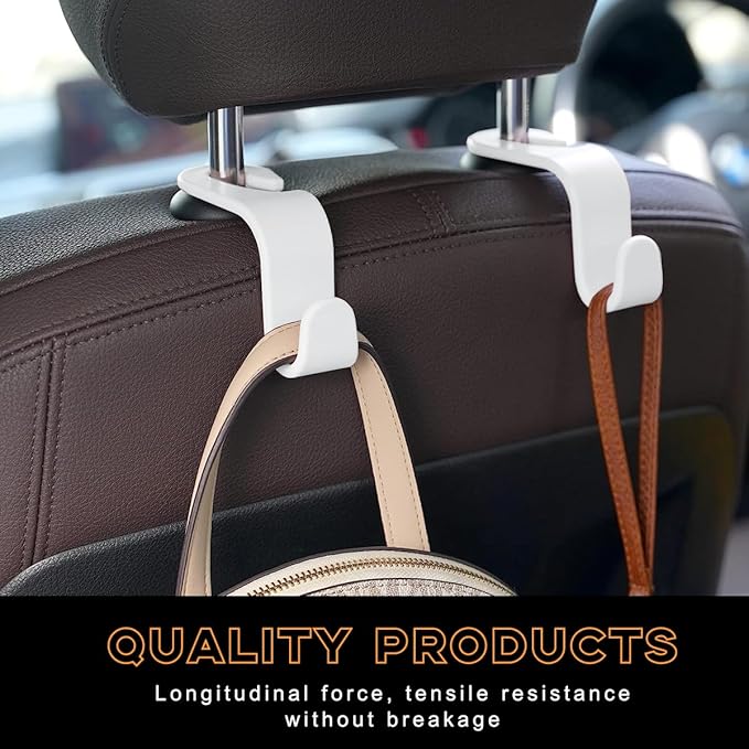 4PCS Car Seat Headrest Hook, Auto Back Seat Hanging Storage Organizer, Vehicle Seatback Hanger Holder for Purse Handbag Coat Umbrella, Universal Interior Car Accessories (White)
