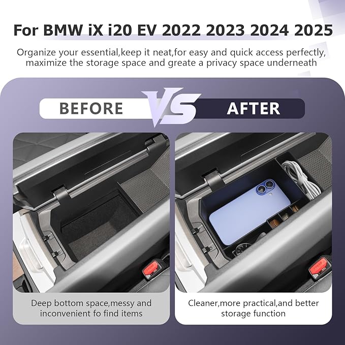 LUWU 2025 2026 B MW iX Center Console Organizer for 2022-2026 B MW iX xDrive45 xDrive60 M70 Accessories Armrest Console Storage Box Armrest Organizer Insert Tray Glove Organizer Tray ABS Material
