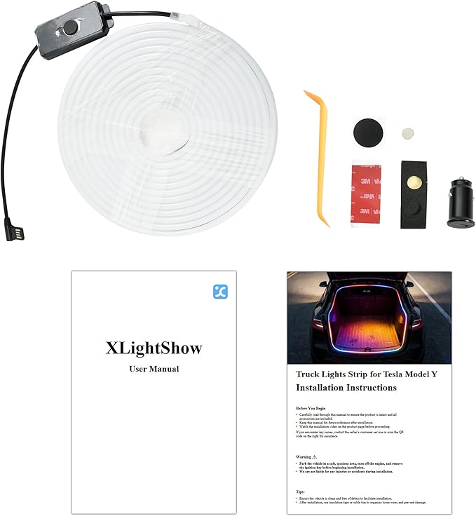 RGB LED Trunk Light Strips for Tesla Model Y & Juniper 2021-2026, APP Control Ambient Neon Trunk Lights with Magnetie Sensor, Auto On/Off, Music Sync, Waterproof Silicone, Plug & Play