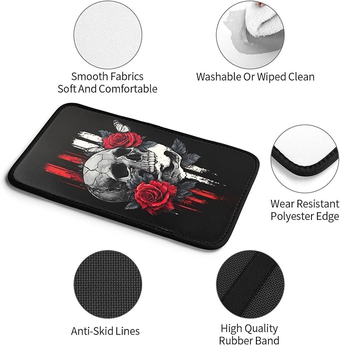 Universal Car Center Console Cushion Pad, Red Flower Skull Soft Waterproof Car Center Console Cover Auto Armrest Seat Box Cover Protector for Most Vehicle SUV Truck Car