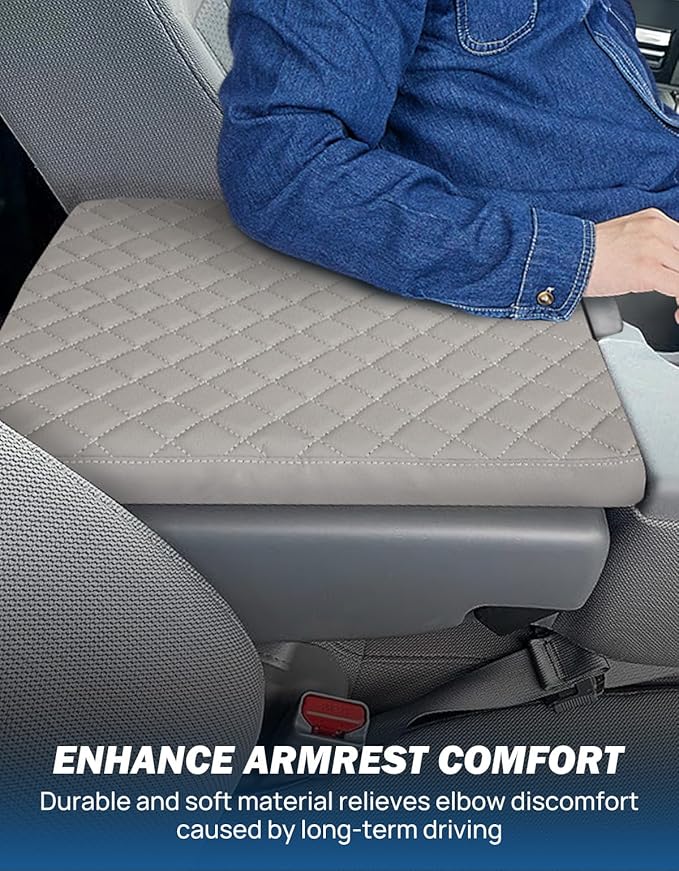 JOYTUTUS Center Console Cover Compatible with 2011-2016 Ford F250 F350 F450, 2011-2014 F150 with Jump Seat Console, Leather Armrest Cover Center Console Cushion, Gray (Jump Seat Only)