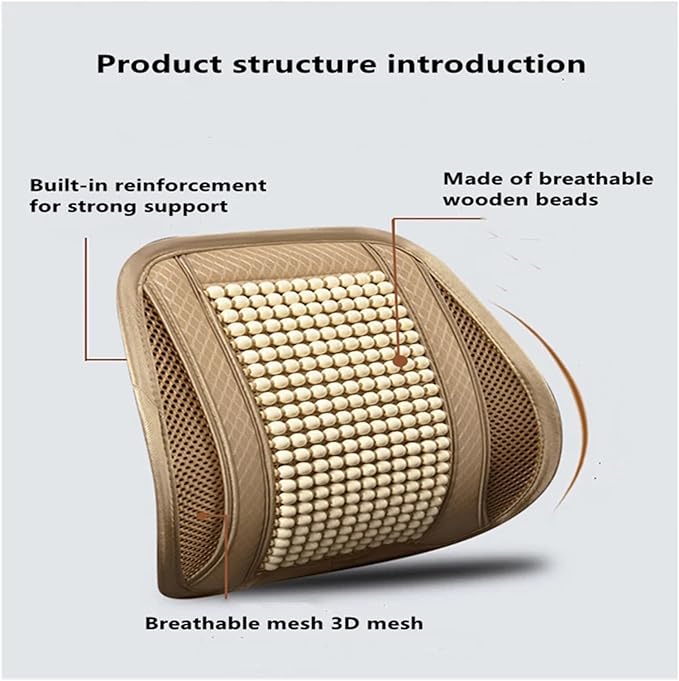 Car Seat Chair Back Cushion for Tesla Model 3 EV Sedan 2025, Wooden Beads Ventilate Mesh Lumbar Brace Strong Durable Relieve Fatigue Summer Interior Accessories,A-Backrest