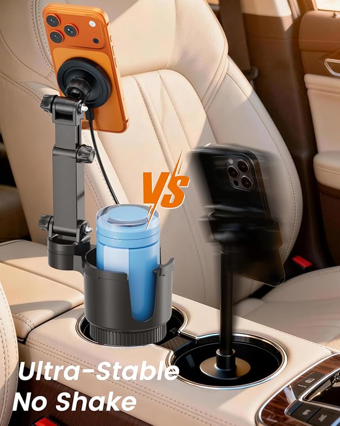 OHLPRO for iPhone 17 Pro Max MagSafe Car Charger Cup Holder Mount, 15W Fast Wireless Magnetic Charging Phone Holder for iPhone 16 15 14 13 Series, Adjustable Car Mount with Large Cup Base, Black Gray