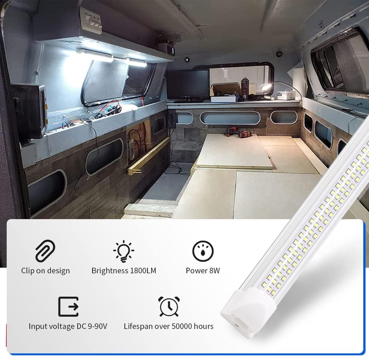 12v LED Interior Light Bar | 108LEDs 1600LM 6W DC 12 Volt led Strip Lights Enclosed Trailer Lights Fixture for Camper Truck Van RV Trailer Cargo Cabient Lights Fixture Motorhome Lorry (4Pack)