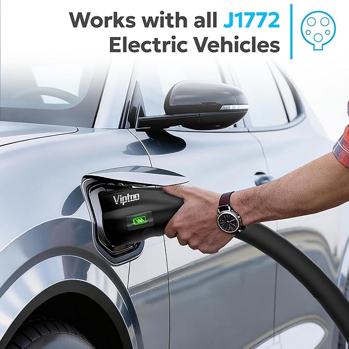 VIPTOO Tesla to J1772 Adapter 60A 250V AC — NACS EV Charging Connector with Charging Status Display for Tesla Wall/Destination/Mobile Charger, Fast & Safe Charging (Black)