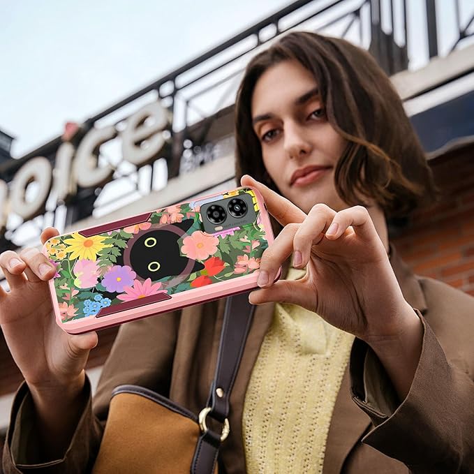 for Moto G 5G 2024 Case - Compatible with MagSafe Women Girls Cute Magnetic Protective Phone Cover Girly Cat Flower Floral Heavy Duty Shockproof Design for Motorola Moto G 5G 2024 Cases