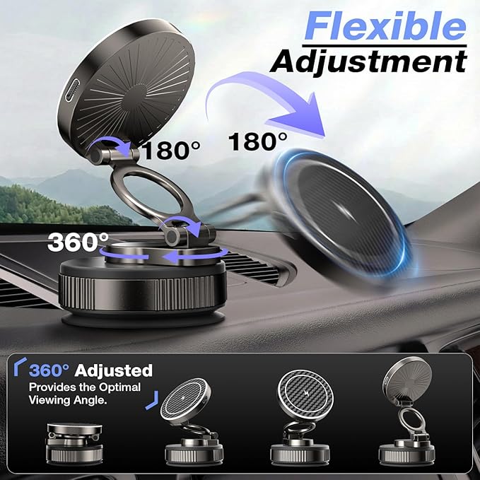 Vooii for Magsafe Car Mount Charger (15W Wireless Faster Charging) (130+LB Strongest Suction & 3000gf Magnetic) (360° Adjustable) Vacuum Car Phone Holder, Phone Holders for Your Car for iPhone 17-12