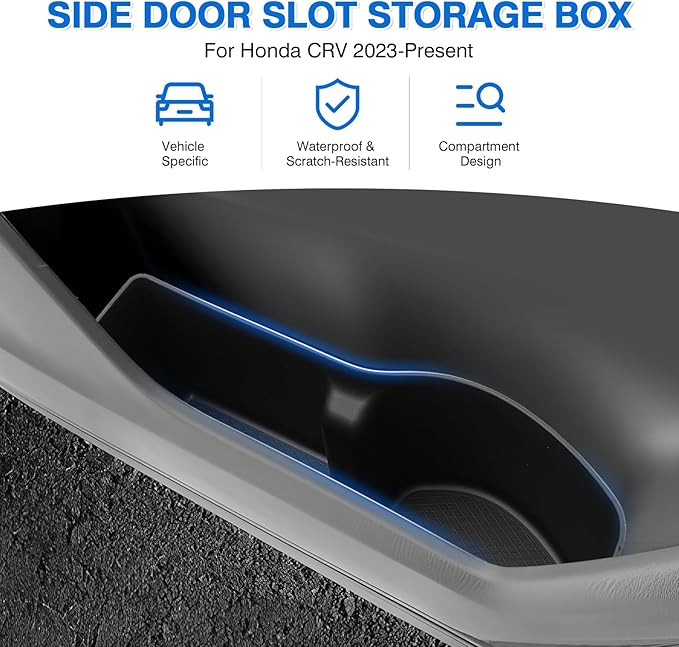 Canvcle Car Door Side Storage Box and Trash Can for Honda CR-V 2023-Present, 4 Compartments, Black, Matte, Scratchproof, 9L Capacity, 50 lbs Max Weight, Easy Install
