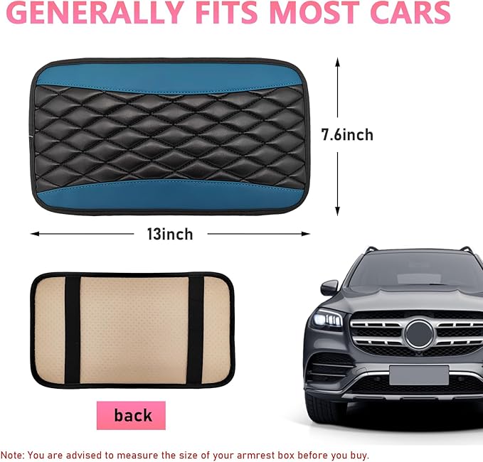 Car Center Console Cushion Pad, PU Leather Waterproof Auto Armrest Box Cover Protector, Comfortable Armrest Seat Box Cover Mat, Universal Car Accessories for SUV Truck (Black Green)