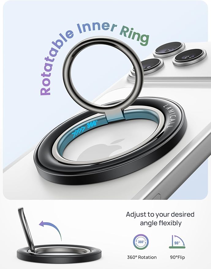 Lamicall for MagSafe Magnetic Phone Ring Grip - 360° Rotating Ring Holder with [Smooth Damping], Crystal Clear Finger Grip Kickstand, Strong Mag Safe Accessories for iPhone 17 Pro Max Air, All Phones