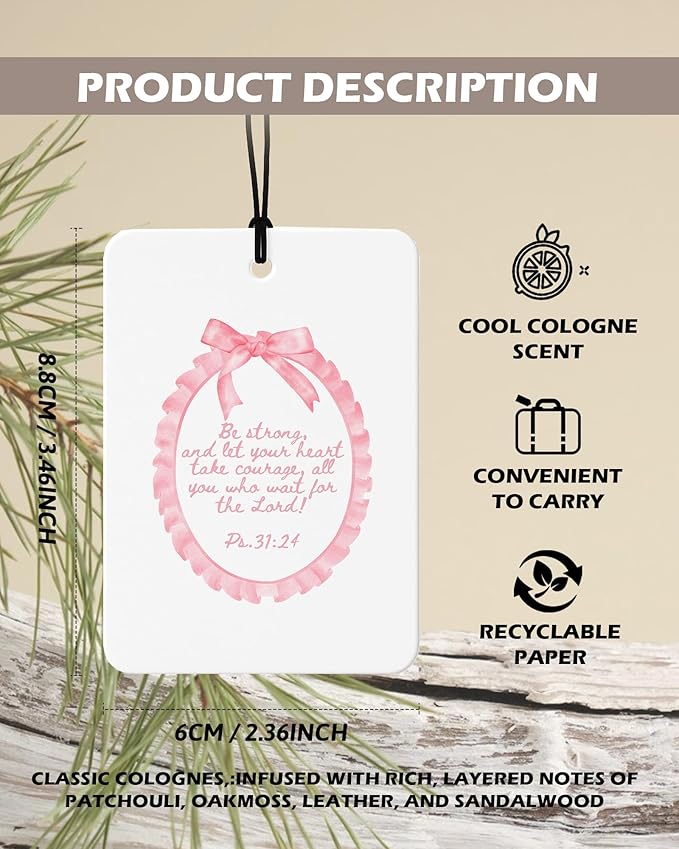 Pink Floral Christian Cologne Car Air Freshener 4 Pcs, Coquette Preppy Pink Bow Flower Hanging Air Freshener for Cars Bathroom Dorm Books Decor, Christian Accessories Gifts for Women Girls