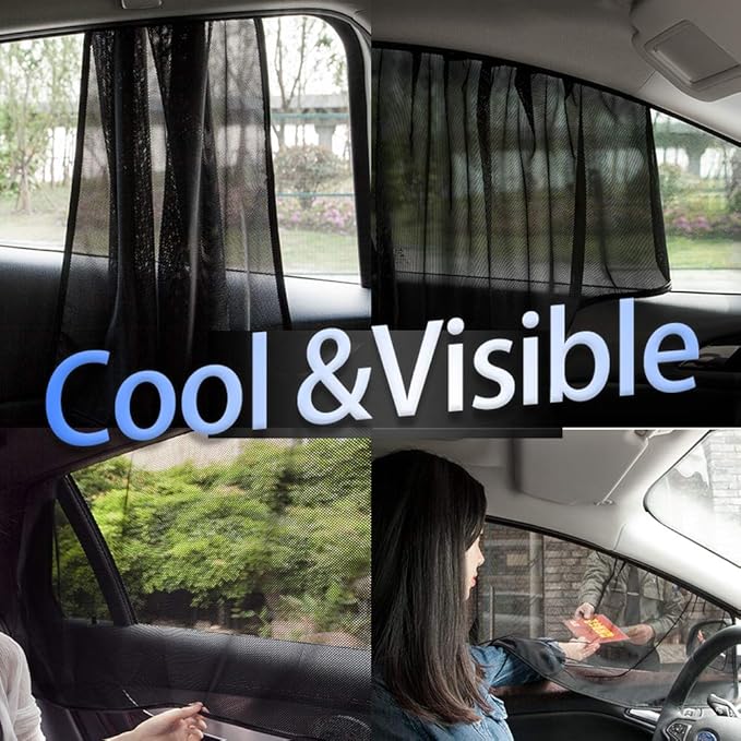 Aokway Magnetic Car Window Shades, Mesh Window Covers for Camping, UV Protection Car Curtains for Front & Rear Sunshade for car Window Baby, Universal Fit for Baby & Drivers (4Pcs)