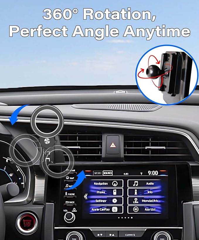 Car Phone Holder for Honda Civic 2016-2021 Accessories Apply to 5/7 Inch Touch Screen Fixed Clip Magnetic Cell Phone Mount Hands-Free 360 Degree Rotation