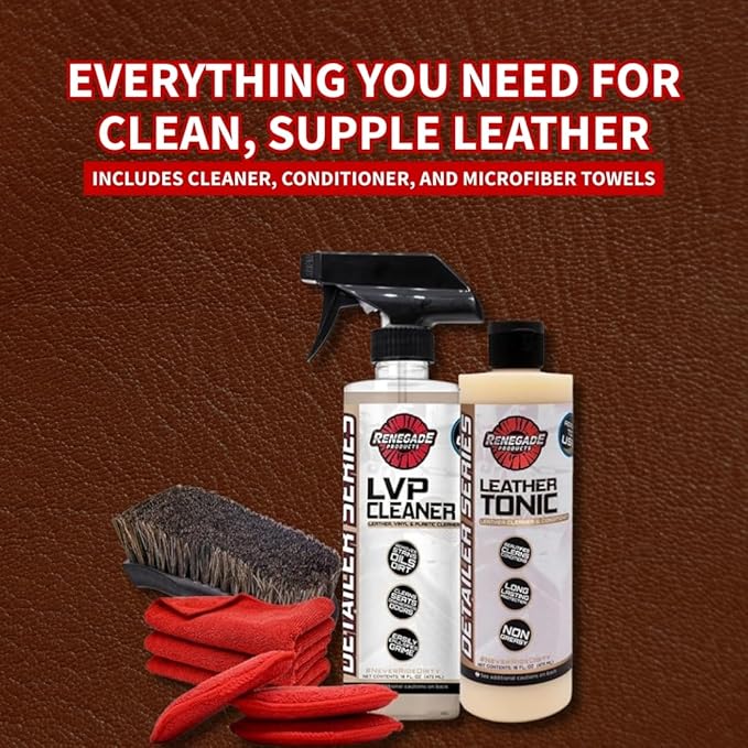 Renegade Products Leather Clean and Condition Kit – Deep Clean & Condition Seats, Upholstery & Trim with Brushes, Towels & Non-Greasy Finish