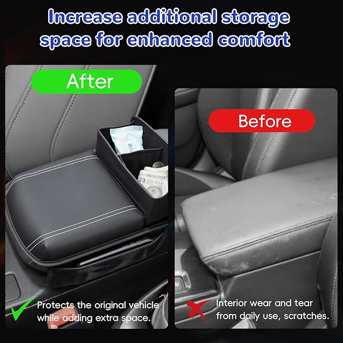 MARCHFA Center Console Armrest Cover Pad Car Armrest Cushion with Storage Pocket and Cup Holder Waterproof Auto Armrest Protector Pillow for SUV (Black)