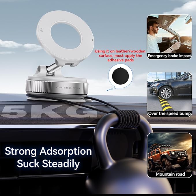 Vacuum Suction Magnetic Phone Holder, Strong Suction Magnetic Car Phone Holder Mount Foldable Phone Stand for iPhone16/15/14/13/12, Mirror/Glass/Screen(Not Charge Phone)