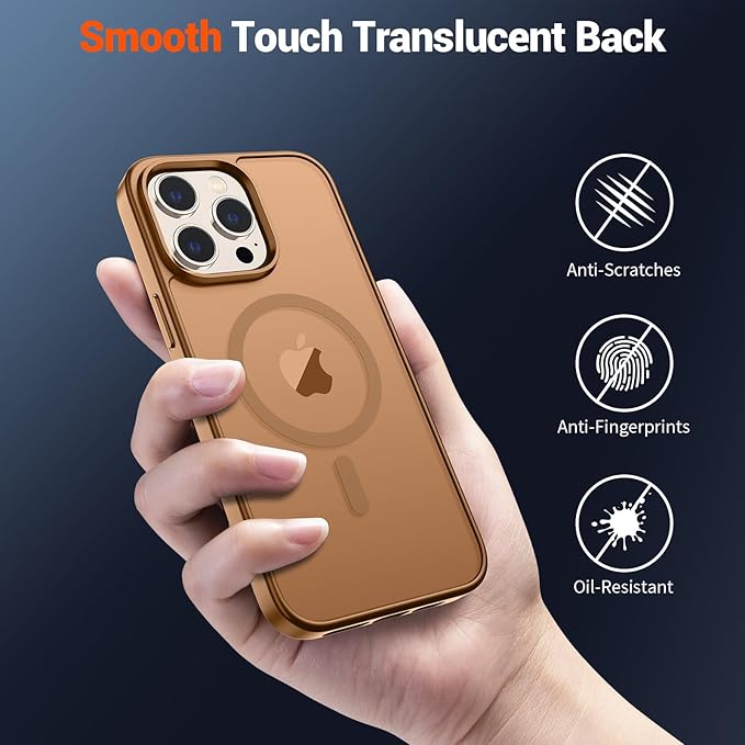 SUPFINE Magnetic for iPhone 15 Pro Case (Compatible with MagSafe) (Military Grade Drop Protection) Translucent Matte Shockproof Phone Cover,Brown