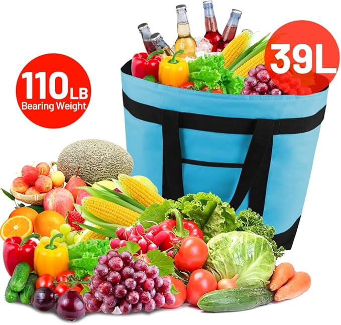mosago Commercial Insulated Food Delivery Bag 39L, Heavy Duty Thermal Catering Tote with Zipper, Leakproof Hot & Cold Transport Bag for Restaurant & Professional Drivers, Blue
