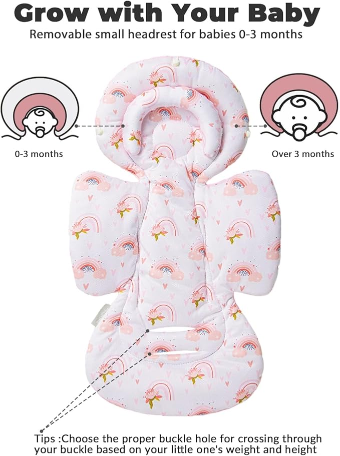Infant Car Seat Insert with Extra Cushion for Preemie to Toddler, Reversible Newborn Carseat Insert for Baby Head Body Support, Fits for Stroller, Baby Swing, Bouncer - Dots, Pink