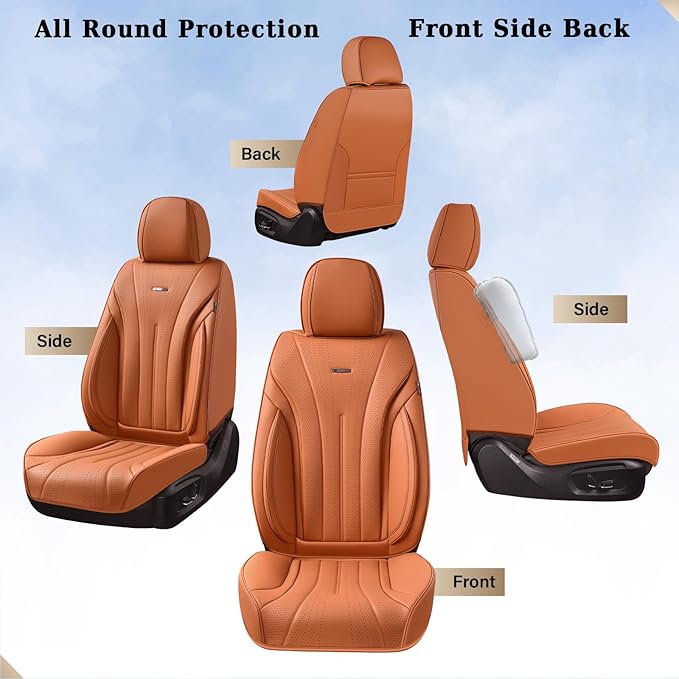 Coverado Brown Seat Covers Full Set, Luxury Leather Seat Covers for Cars, Automotive Seat Covers, Waterproof Car Seat Protector, Front and Back Car Seat Cushions Universal Fit for Most Cars