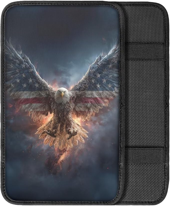 Fire Eagle Print Armrest Cover Pad for Car American Flag Print Car Center Console Armrest Cushion Pad Universal Fit for Most Cars